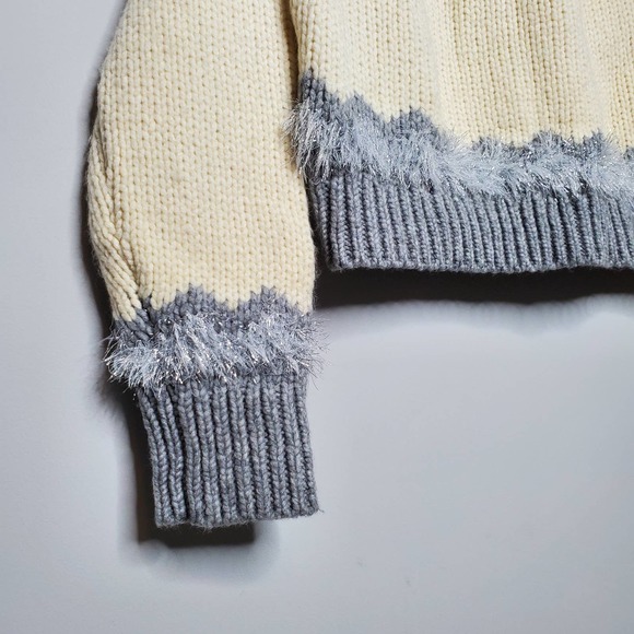 LOU & GREY • Irish Cream Festive Metallic Accent Fair Isle Mockneck Sweater Sz M - Picture 4 of 9